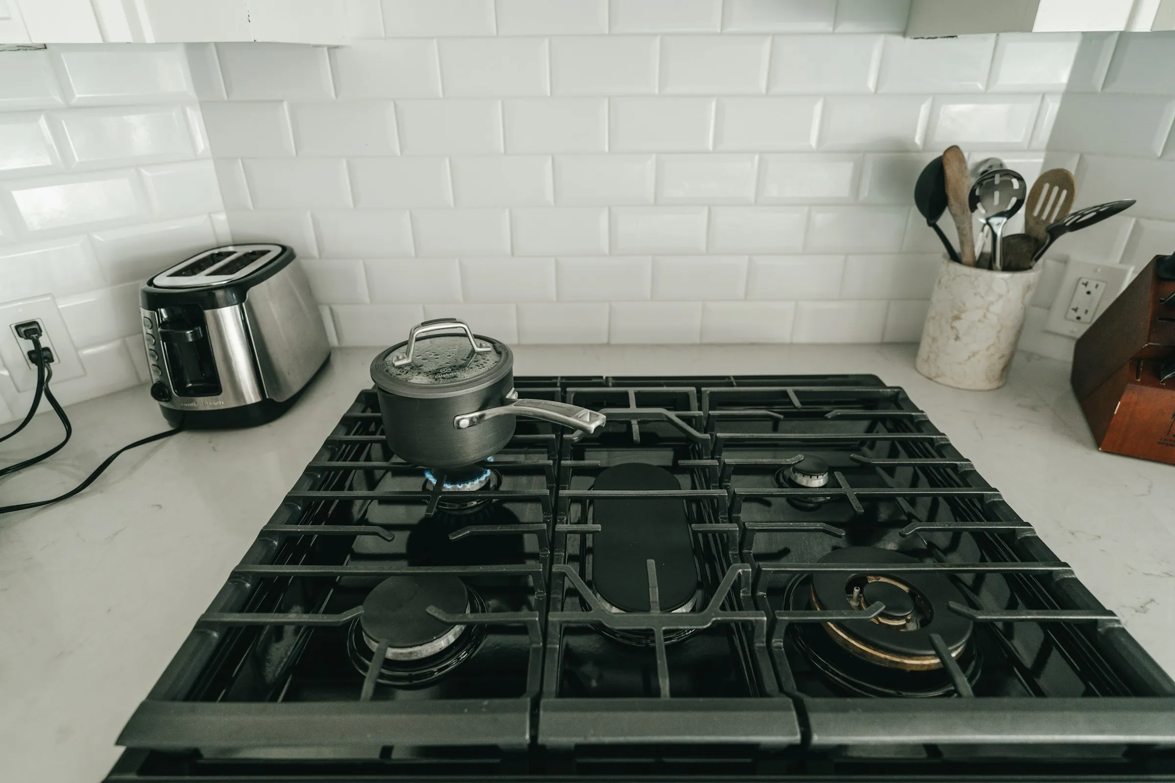 Clean kitchen stove and backsplash